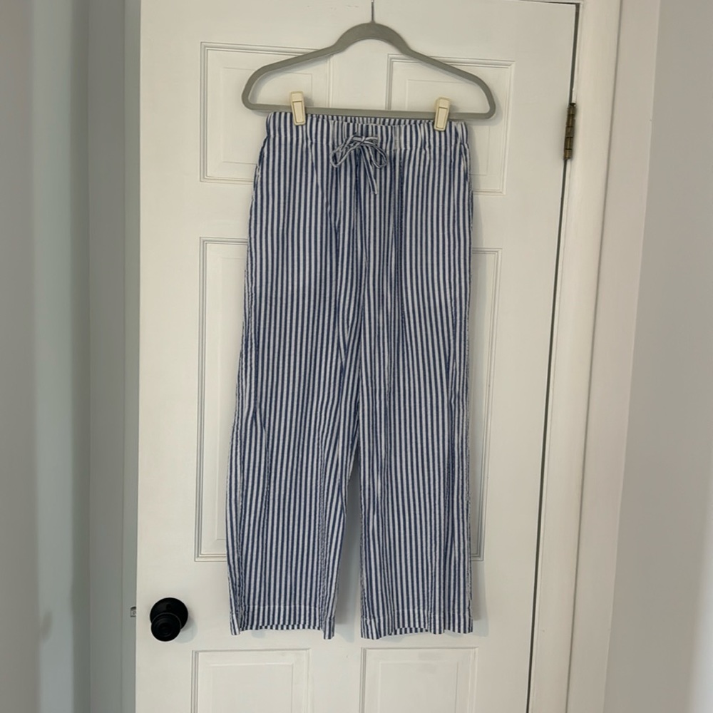 Alex Mill Blue and White Seersucker Wide Leg Ankle Length Pant
